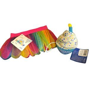 NWT Build a Bear Rainbow TuTu and Blue Happy Birthday Cupcake